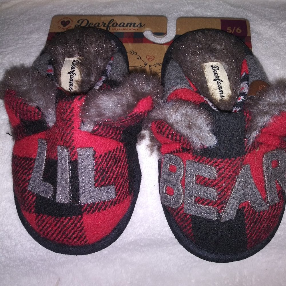 NWT kids lil bear dearfoam slippers plaid